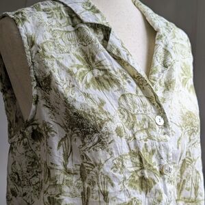 Rachel Zoe Linen Tiger Jungle Print Sleeveless Cropped Vest Cruise Vacation Top